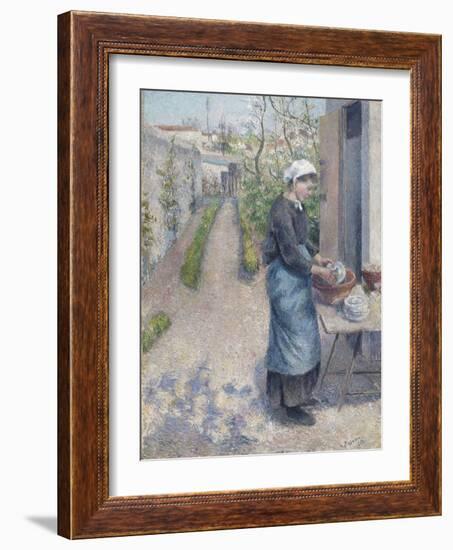 In the Garden at Pontoise: a Young Woman Washing Dishes, 1882-Camille Pissarro-Framed Giclee Print