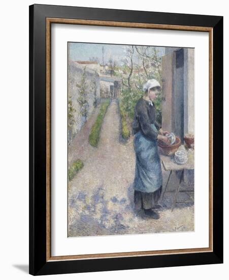 In the Garden at Pontoise: a Young Woman Washing Dishes, 1882-Camille Pissarro-Framed Giclee Print