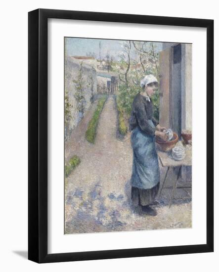 In the Garden at Pontoise: a Young Woman Washing Dishes, 1882-Camille Pissarro-Framed Giclee Print