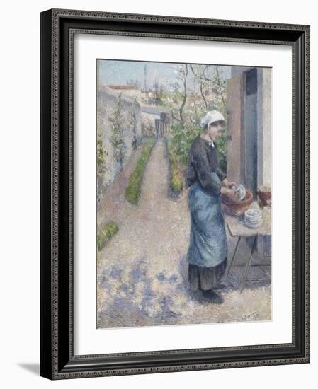 In the Garden at Pontoise: a Young Woman Washing Dishes, 1882-Camille Pissarro-Framed Giclee Print