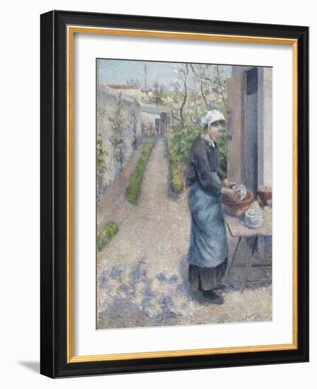 In the Garden at Pontoise: a Young Woman Washing Dishes, 1882-Camille Pissarro-Framed Giclee Print