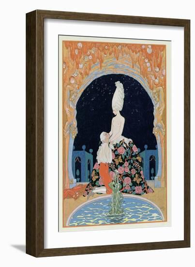 In the Grotto, Illustration for 'Fetes Galantes' by Paul Verlaine (1844-96) 1928 (Pochoir Print)-Georges Barbier-Framed Giclee Print