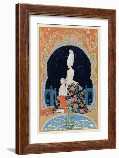 In the Grotto, Illustration for 'Fetes Galantes' by Paul Verlaine (1844-96) 1928 (Pochoir Print)-Georges Barbier-Framed Giclee Print