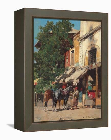 In the Marketplace, Istanbul, 1881 (Oil on Canvas)-Alberto Pasini-Framed Premier Image Canvas