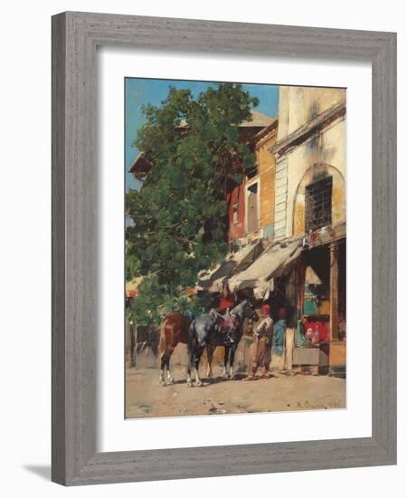 In the Marketplace, Istanbul, 1881 (Oil on Canvas)-Alberto Pasini-Framed Giclee Print