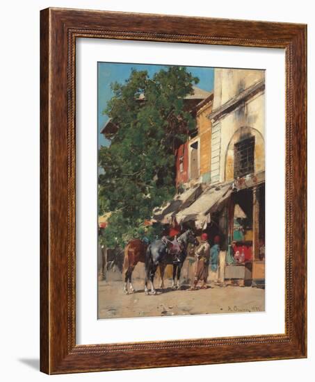 In the Marketplace, Istanbul, 1881 (Oil on Canvas)-Alberto Pasini-Framed Giclee Print