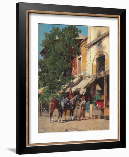 In the Marketplace, Istanbul, 1881 (Oil on Canvas)-Alberto Pasini-Framed Giclee Print