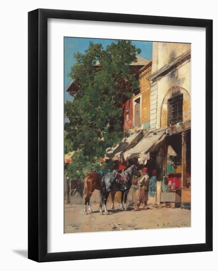 In the Marketplace, Istanbul, 1881 (Oil on Canvas)-Alberto Pasini-Framed Giclee Print