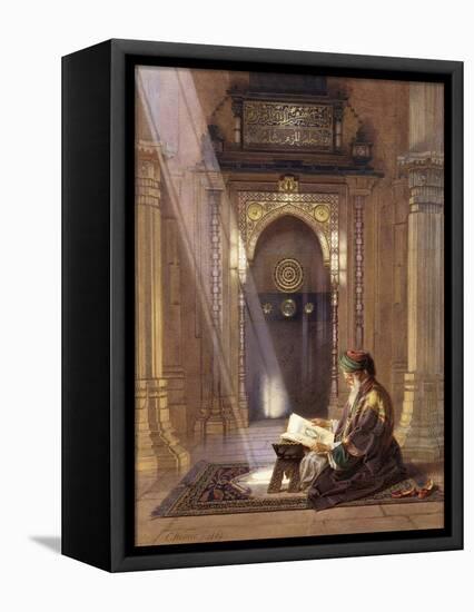 In the Mosque, (Watercolour Heightened with White and Touches of Gum Arabic 63)-Carl Friedrich Heinrich Werner-Framed Premier Image Canvas