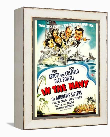 In the Navy, Dick Powell, the Andrews Sisters, Bud Abbott, Lou Costello on Midget Window Card, 1941-null-Framed Stretched Canvas