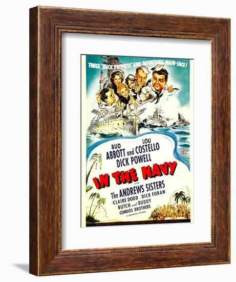 In the Navy, Dick Powell, the Andrews Sisters, Bud Abbott, Lou Costello on Midget Window Card, 1941-null-Framed Art Print