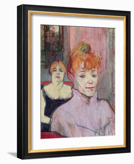In the Salon of the Rue Des Moulins (Detail of the Foreground, Heads of Two Women), 1894 (Oil on Ca-Henri de Toulouse-Lautrec-Framed Giclee Print