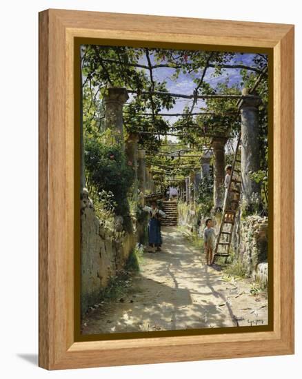 In the Shadow of an Italian Pergola, A Warm Afternoon in Anacapri-Peder Mork Monsted-Framed Premier Image Canvas