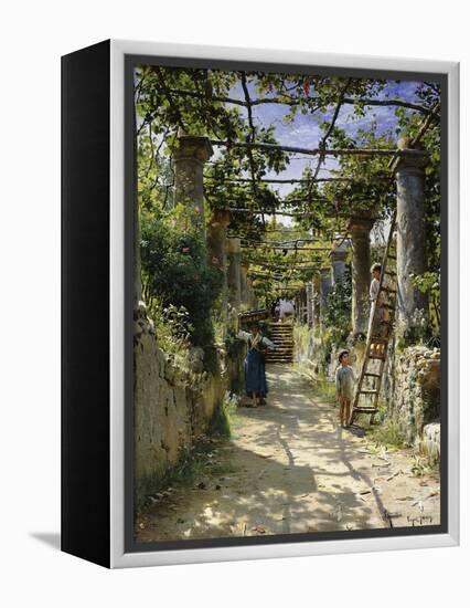 In the Shadow of an Italian Pergola, A Warm Afternoon in Anacapri-Peder Mork Monsted-Framed Premier Image Canvas