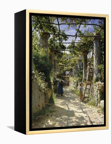 In the Shadow of an Italian Pergola, A Warm Afternoon in Anacapri-Peder Mork Monsted-Framed Premier Image Canvas