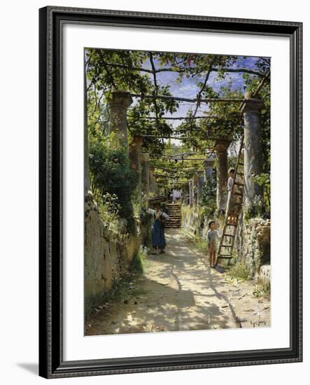 In the Shadow of an Italian Pergola, A Warm Afternoon in Anacapri-Peder Mork Monsted-Framed Giclee Print