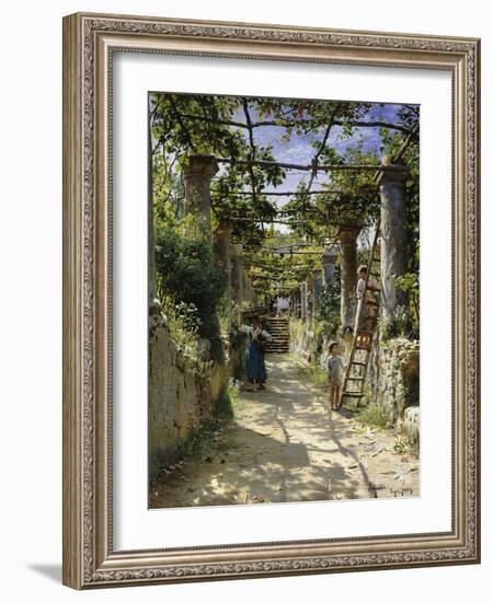 In the Shadow of an Italian Pergola, A Warm Afternoon in Anacapri-Peder Mork Monsted-Framed Giclee Print