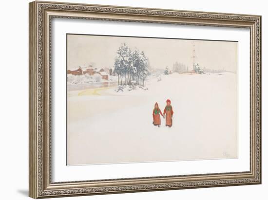 In the Snow, 1910 (w/c and pencil on paper)-Carl Larsson-Framed Giclee Print