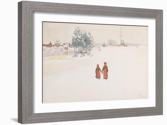 In the Snow, 1910 (w/c and pencil on paper)-Carl Larsson-Framed Giclee Print