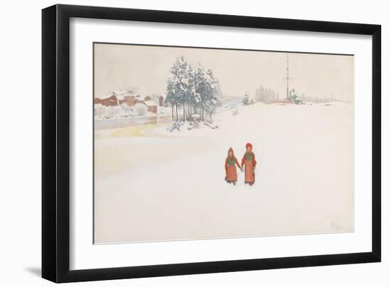 In the Snow, 1910 (w/c and pencil on paper)-Carl Larsson-Framed Giclee Print