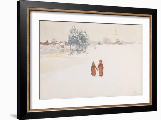 In the Snow, 1910 (w/c and pencil on paper)-Carl Larsson-Framed Giclee Print