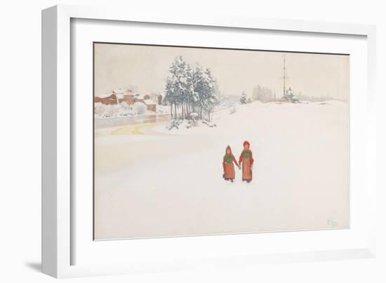 In the Snow, 1910 (w/c and pencil on paper)-Carl Larsson-Framed Giclee Print