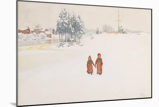 In the Snow, 1910 (w/c and pencil on paper)-Carl Larsson-Mounted Giclee Print