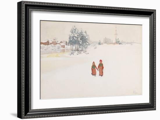 In the Snow, 1910 (w/c and pencil on paper)-Carl Larsson-Framed Giclee Print