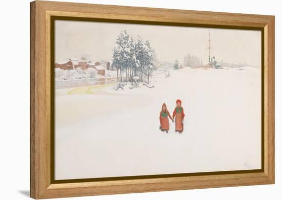 In the Snow, 1910 (w/c and pencil on paper)-Carl Larsson-Framed Premier Image Canvas