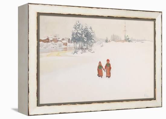 In the Snow, 1910 (w/c and pencil on paper)-Carl Larsson-Framed Premier Image Canvas