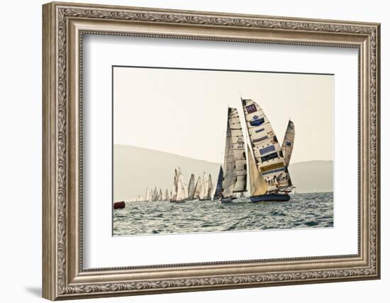 In the start of the yachting regatta Centomiglia in 2012 in front of the harbour of Bogliaco, Lake -Rasmus Kaessmann-Framed Photographic Print