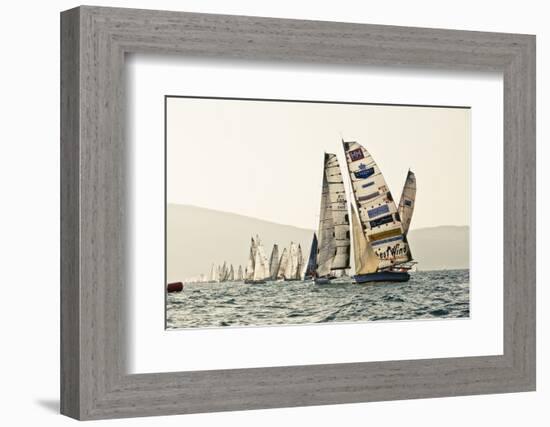 In the start of the yachting regatta Centomiglia in 2012 in front of the harbour of Bogliaco, Lake -Rasmus Kaessmann-Framed Photographic Print