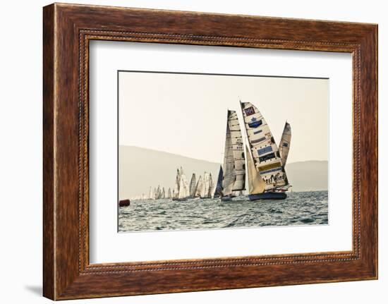 In the start of the yachting regatta Centomiglia in 2012 in front of the harbour of Bogliaco, Lake -Rasmus Kaessmann-Framed Photographic Print