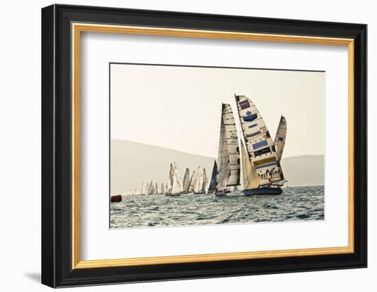 In the start of the yachting regatta Centomiglia in 2012 in front of the harbour of Bogliaco, Lake -Rasmus Kaessmann-Framed Photographic Print