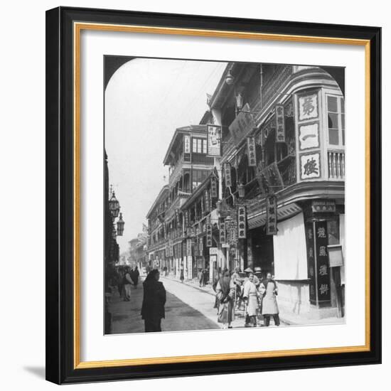 In the Street of the Tea Houses, Shanghai, China, 1901-Underwood & Underwood-Framed Photographic Print