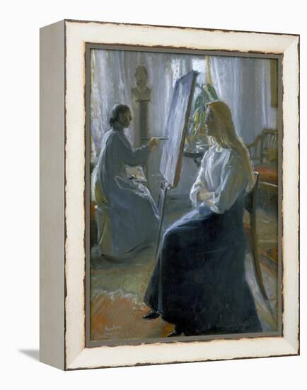 In the Studio, Anna Ancher, the Artist's Wife Painting-Michael Peter Ancher-Framed Premier Image Canvas