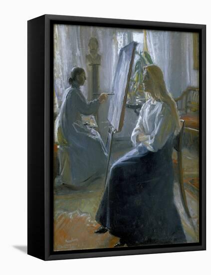 In the Studio, Anna Ancher, the Artist's Wife Painting-Michael Peter Ancher-Framed Premier Image Canvas