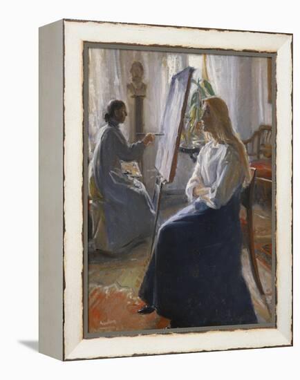 In the Studio; Anna Ancher, the Artist's Wife Painting-Michael Peter Ancher-Framed Premier Image Canvas