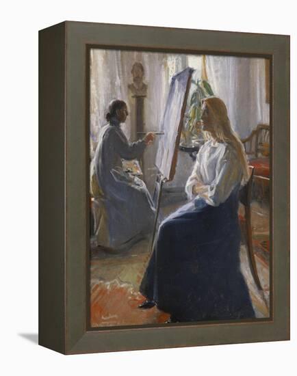 In the Studio; Anna Ancher, the Artist's Wife Painting-Michael Peter Ancher-Framed Premier Image Canvas