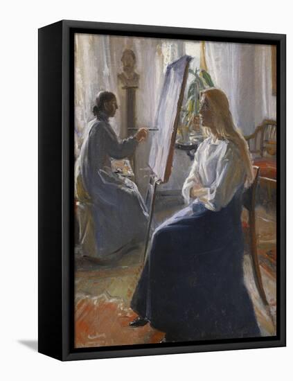 In the Studio; Anna Ancher, the Artist's Wife Painting-Michael Peter Ancher-Framed Premier Image Canvas