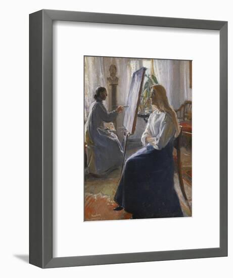 In the Studio; Anna Ancher, the Artist's Wife Painting-Michael Peter Ancher-Framed Premium Giclee Print