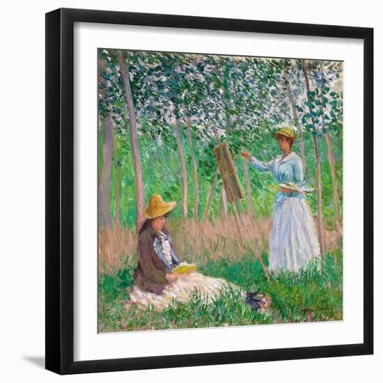 In the Woods at Giverny: Blanche Hoschedé at Her Easel with Suzanne Hoschedé Reading, 1887-Claude Monet-Framed Giclee Print