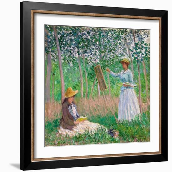 In the Woods at Giverny: Blanche Hoschedé at Her Easel with Suzanne Hoschedé Reading, 1887-Claude Monet-Framed Giclee Print