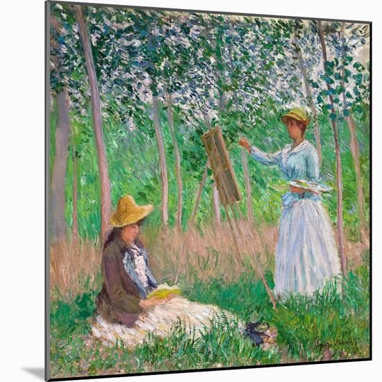 In the Woods at Giverny: Blanche Hoschedé at Her Easel with Suzanne Hoschedé Reading, 1887-Claude Monet-Mounted Giclee Print