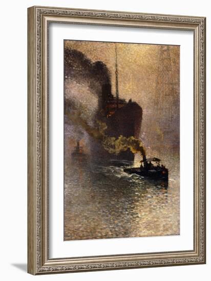 In Tow on the Thames in the Fog; Escorte Sur La Tamise Dans Le Brouillard - Op Sleeptouw Genomen…-Emile Claus-Framed Giclee Print