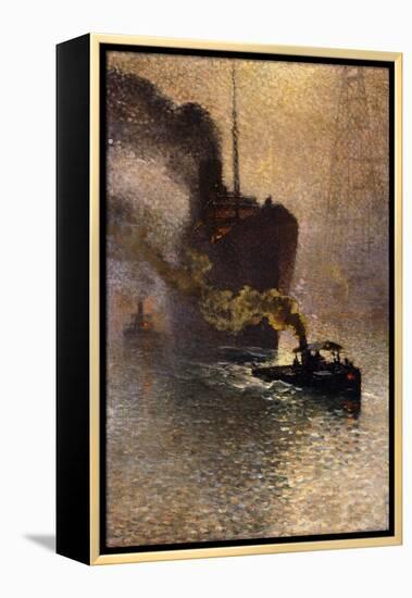 In Tow on the Thames in the Fog; Escorte Sur La Tamise Dans Le Brouillard - Op Sleeptouw Genomen…-Emile Claus-Framed Premier Image Canvas