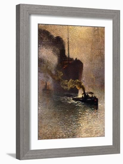 In Tow on the Thames in the Fog-Emile Claus-Framed Giclee Print