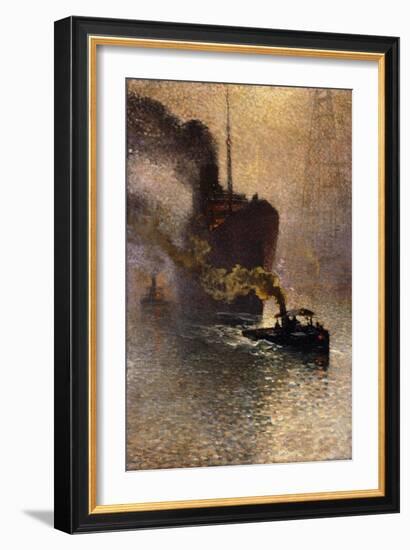 In Tow on the Thames in the Fog-Emile Claus-Framed Giclee Print