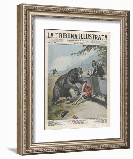 In Yellowstone a Bear Pats a Woman in a Car-Vittorio Pisani-Framed Art Print