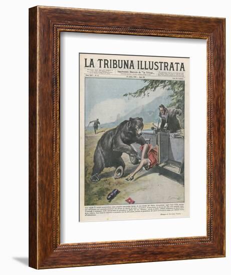 In Yellowstone a Bear Pats a Woman in a Car-Vittorio Pisani-Framed Art Print